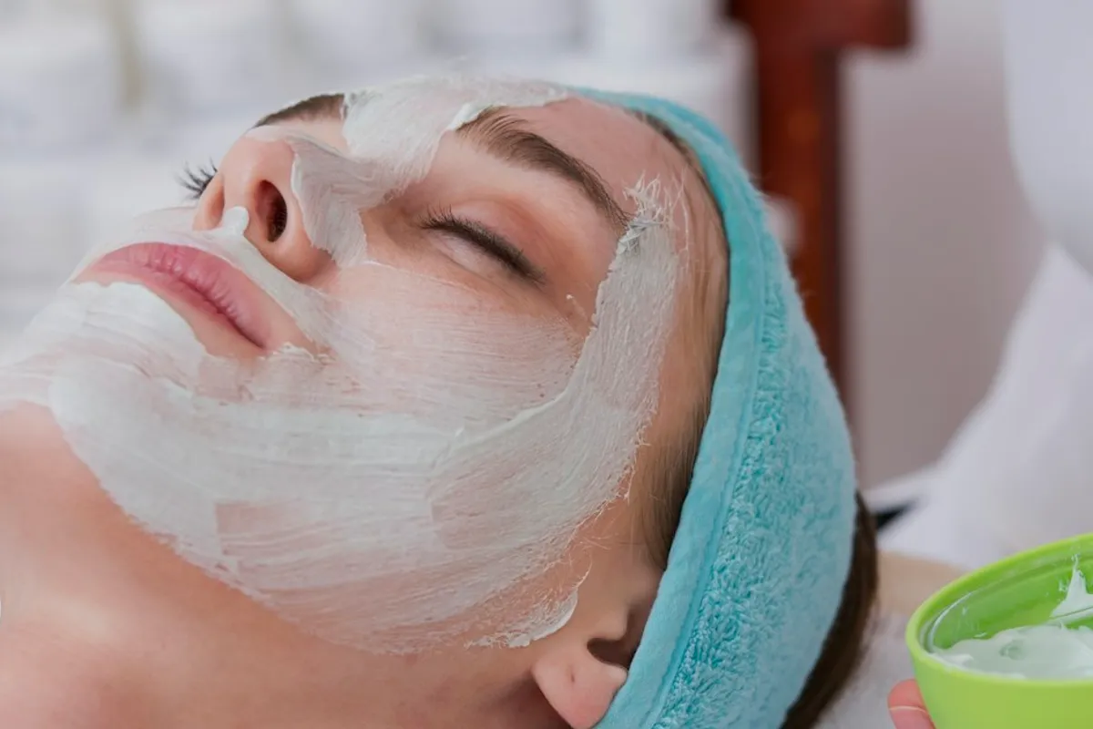 Cosmetic mask on a face, illustrative photograph